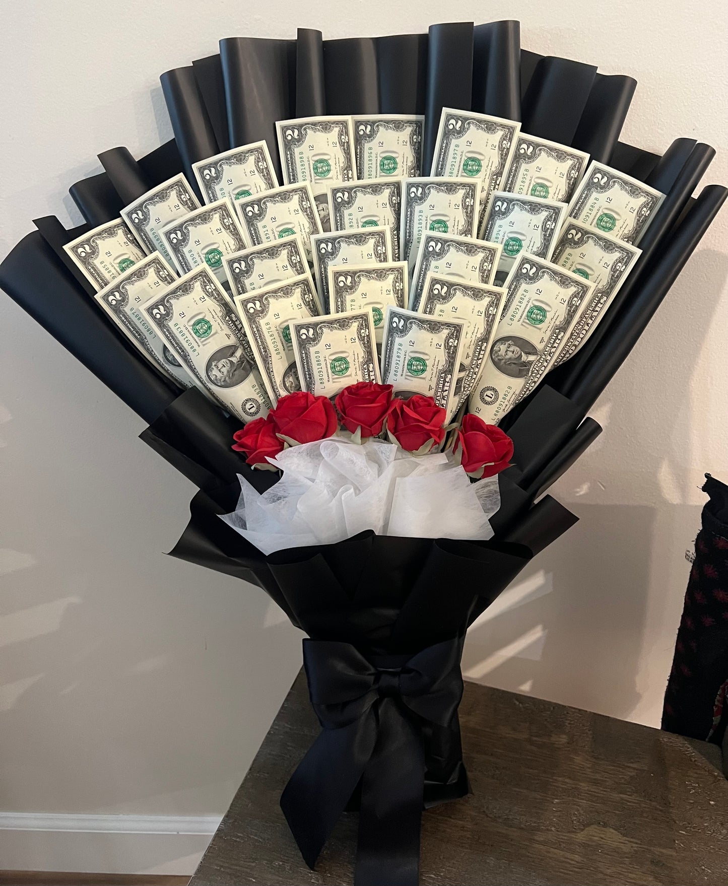 $2 bill Flat money bouquet ($50 cash inside )